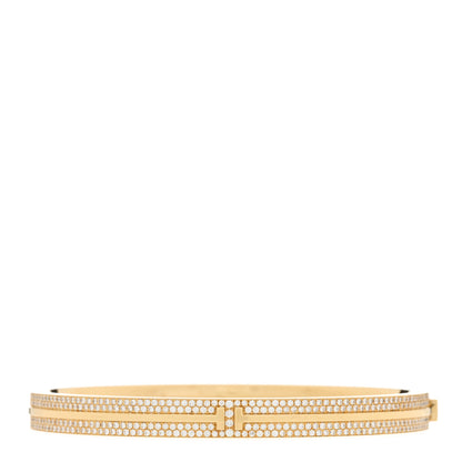 Tiffany 18K Yellow Gold Diamond T Hinged Pave Bracelet 1 of 4