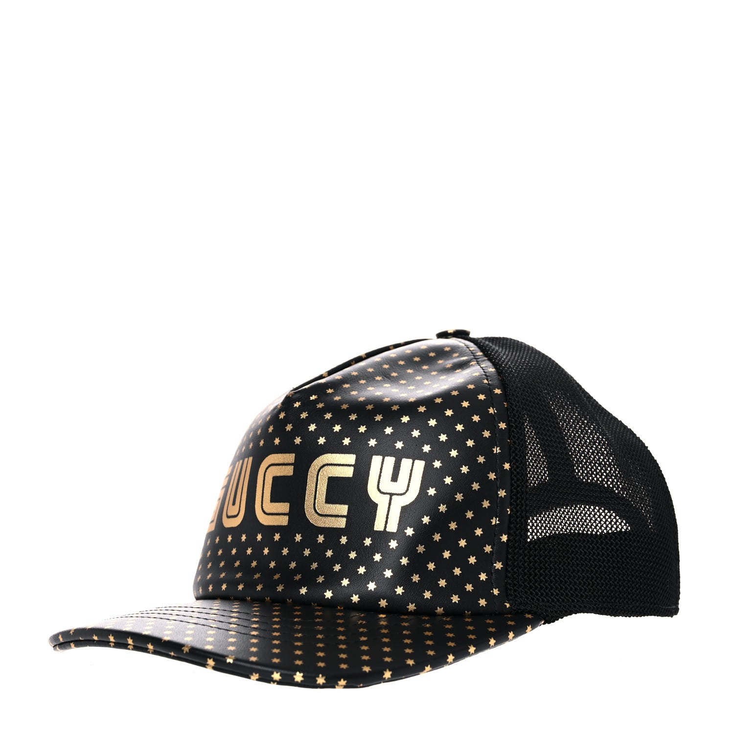 Gucci X SEGA Calfskin GUCCY Stars Baseball Hat M Black Gold 1 of 10