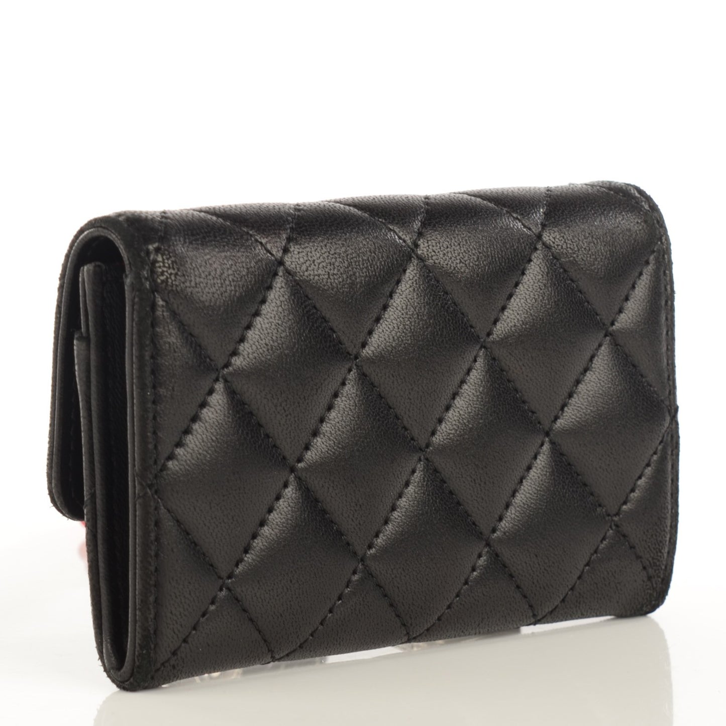 Lambskin Quilted Flap Card Holder Black