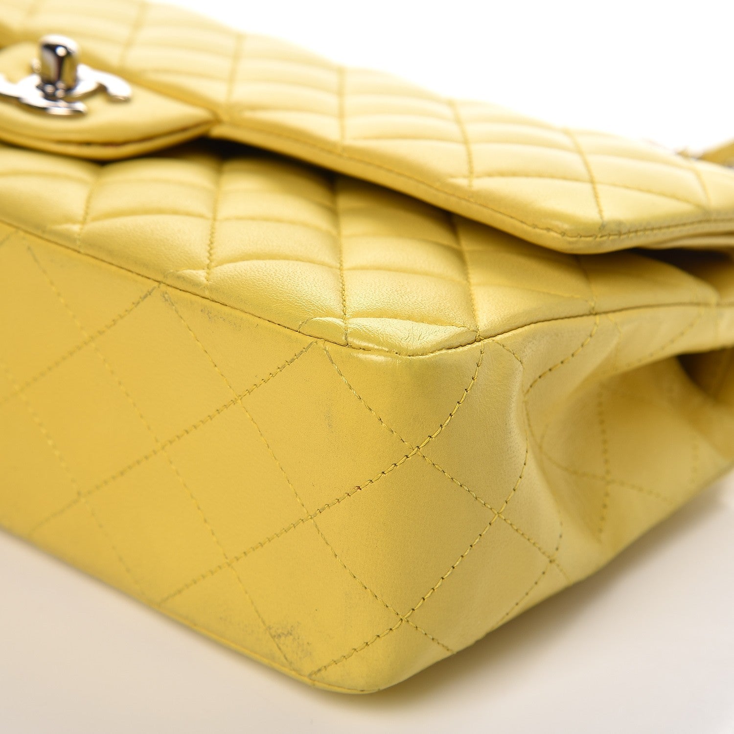 Chanel Lambskin Quilted Medium Double Flap Yellow 10 of 12