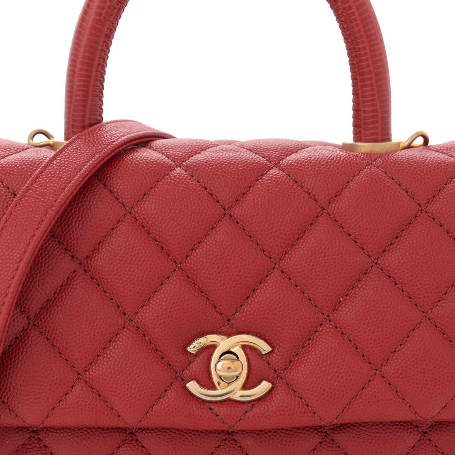 Chanel Caviar Lizard Embossed Quilted Mini Coco Handle Flap Red 8 of 10