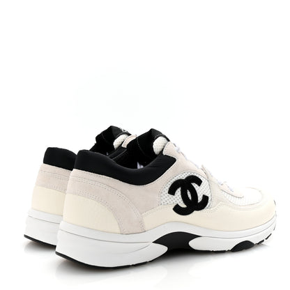 Chanel Mesh Suede Calfskin Grained Calfskin Womens CC Sneakers 41 White Black 5 of 10
