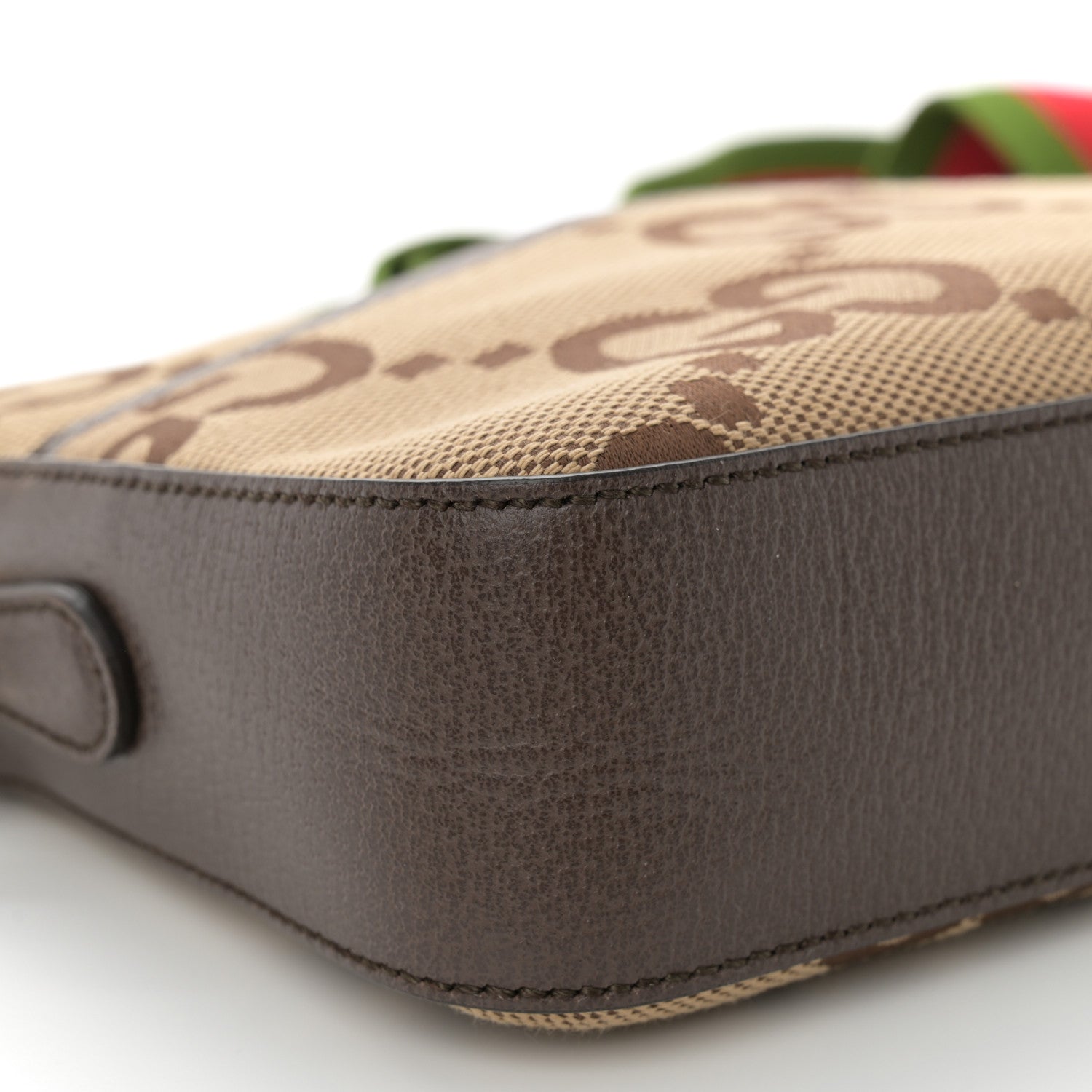 Gucci Monogram Jumbo GG Textured Dollar Calfskin Web Messenger Shoulder Bag Camel Ebony New Acero 9 of 11