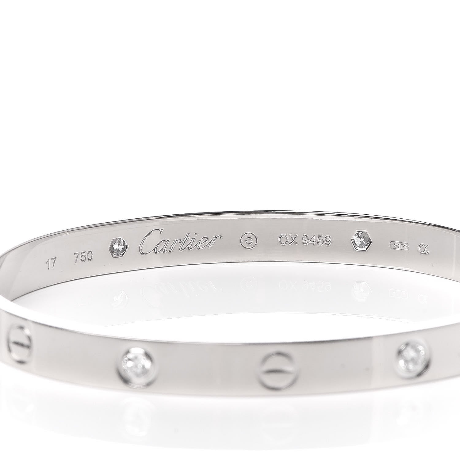 Cartier 18K White Gold 4 Diamond LOVE Bracelet 17 5 of 6