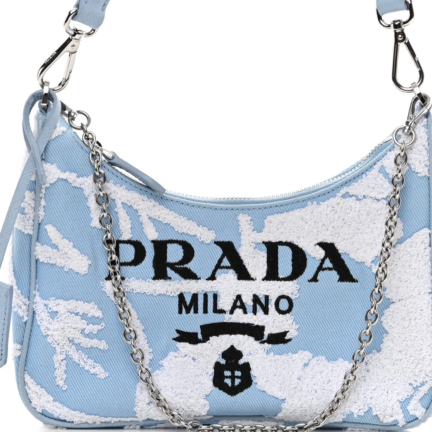 Nylon Drill Logo Embroidered Re-Edition 2005 Shoulder Bag Celeste White