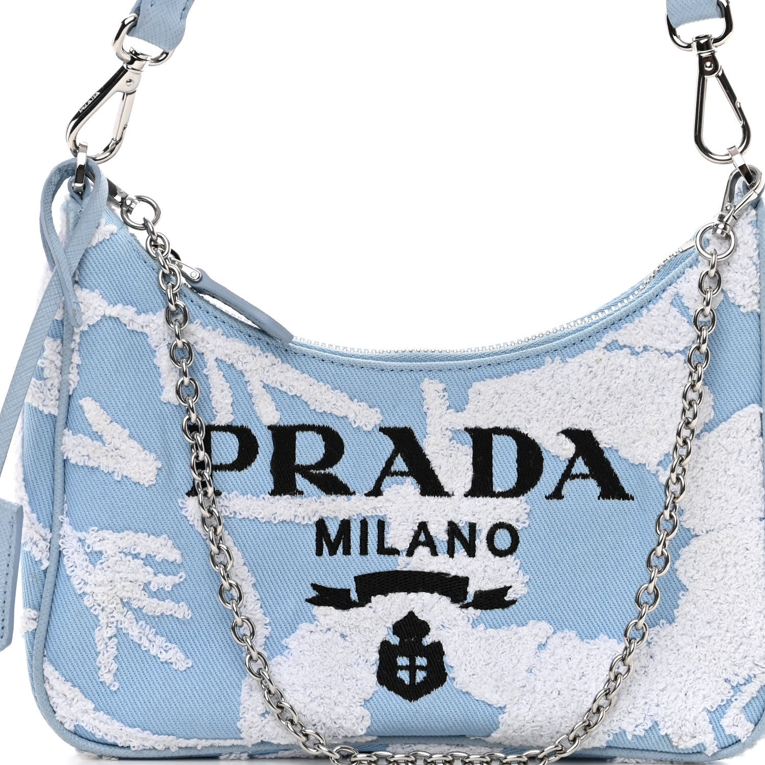 Prada Nylon Drill Logo Embroidered Re-Edition 2005 Shoulder Bag Celeste White 7 of 9