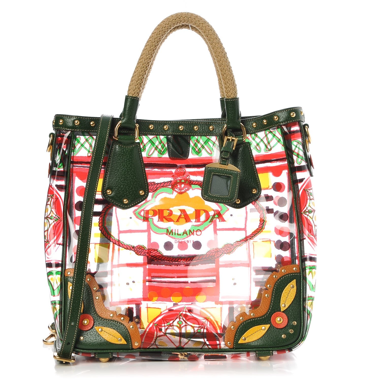 Prada Plexiglass Printed Shopping Tote Larice 1 of 11