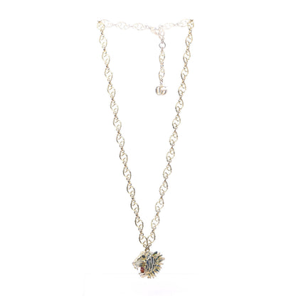 Gucci Metal Crystal Enamel Rajah Necklace Gold Blue 3 of 7