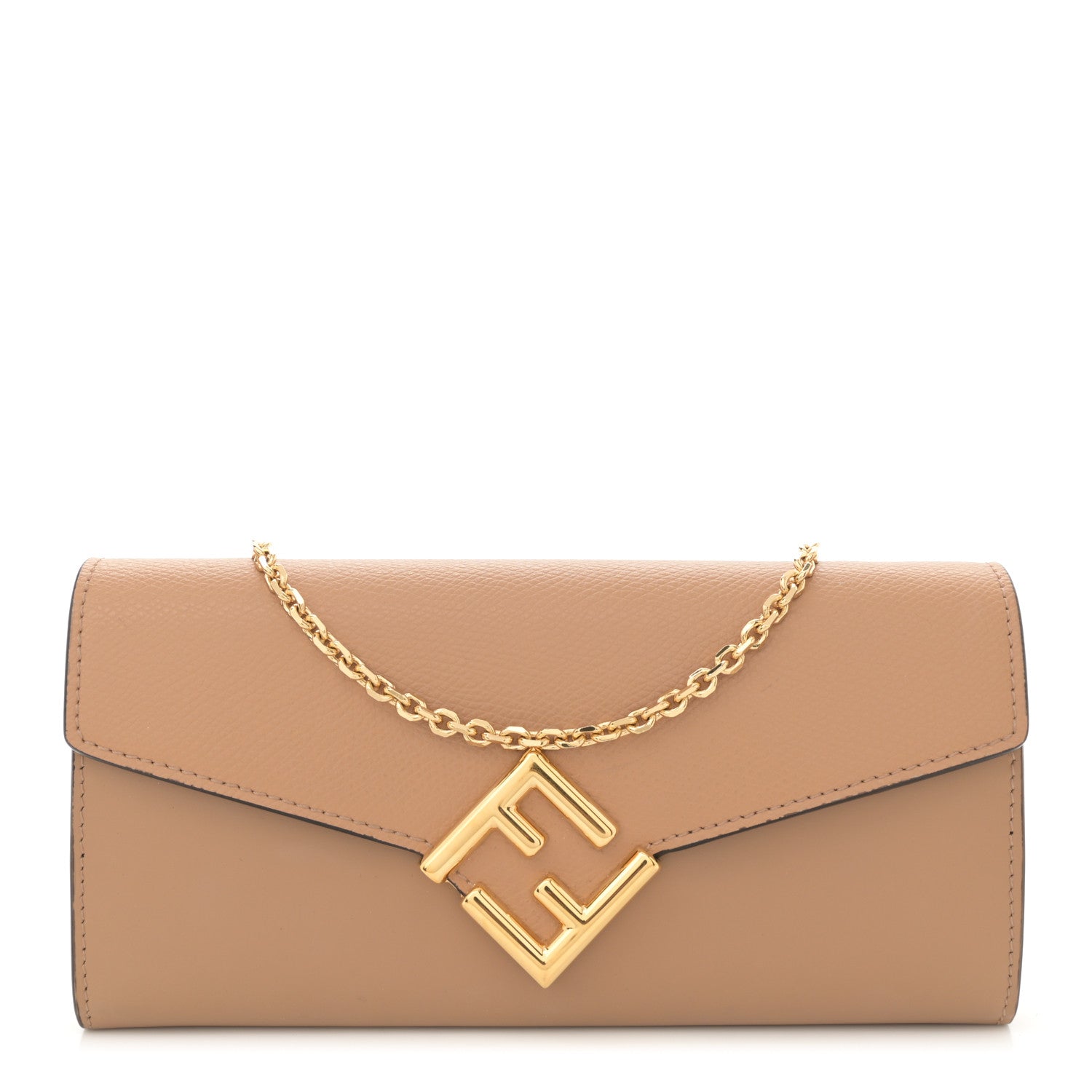 Fendi Vitello King Cruise FF Diamonds Continental Envelope Wallet On Chain Miele 1 of 14