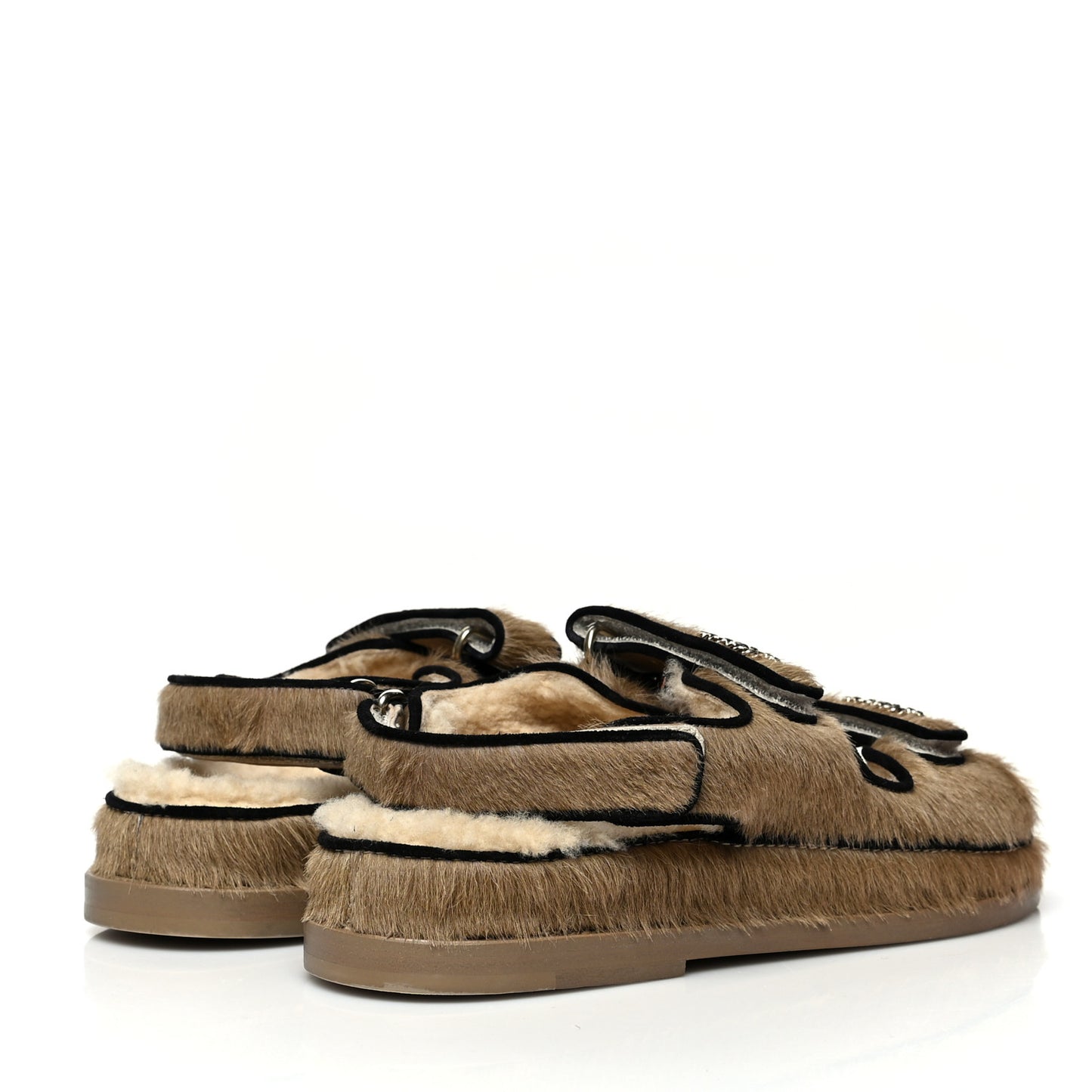 Calf Hair Suede Shearling Dad Sandals 36 Beige
