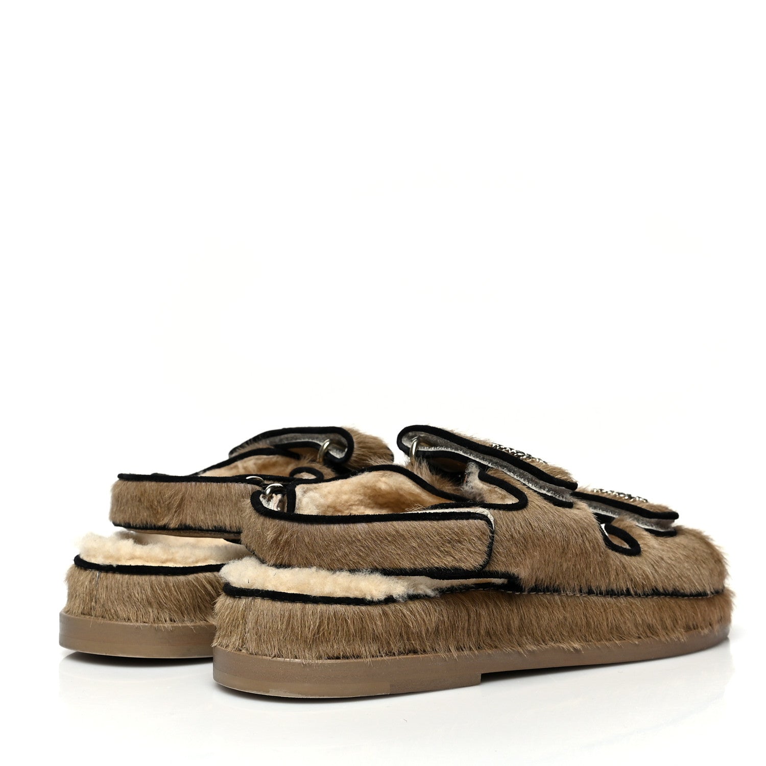 Chanel Calf Hair Suede Shearling Dad Sandals 36 Beige 4 of 7