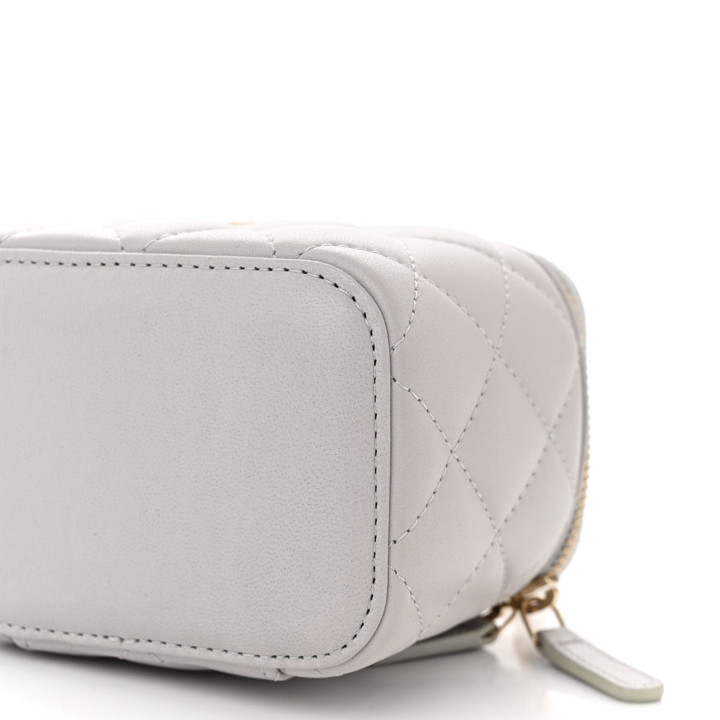 Lambskin Quilted Top Handle Mini Vanity Case With Chain Grey