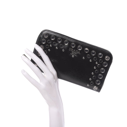 Prada Saffiano Vernice Crystal Studded Zip Around Wallet Black 2 of 6