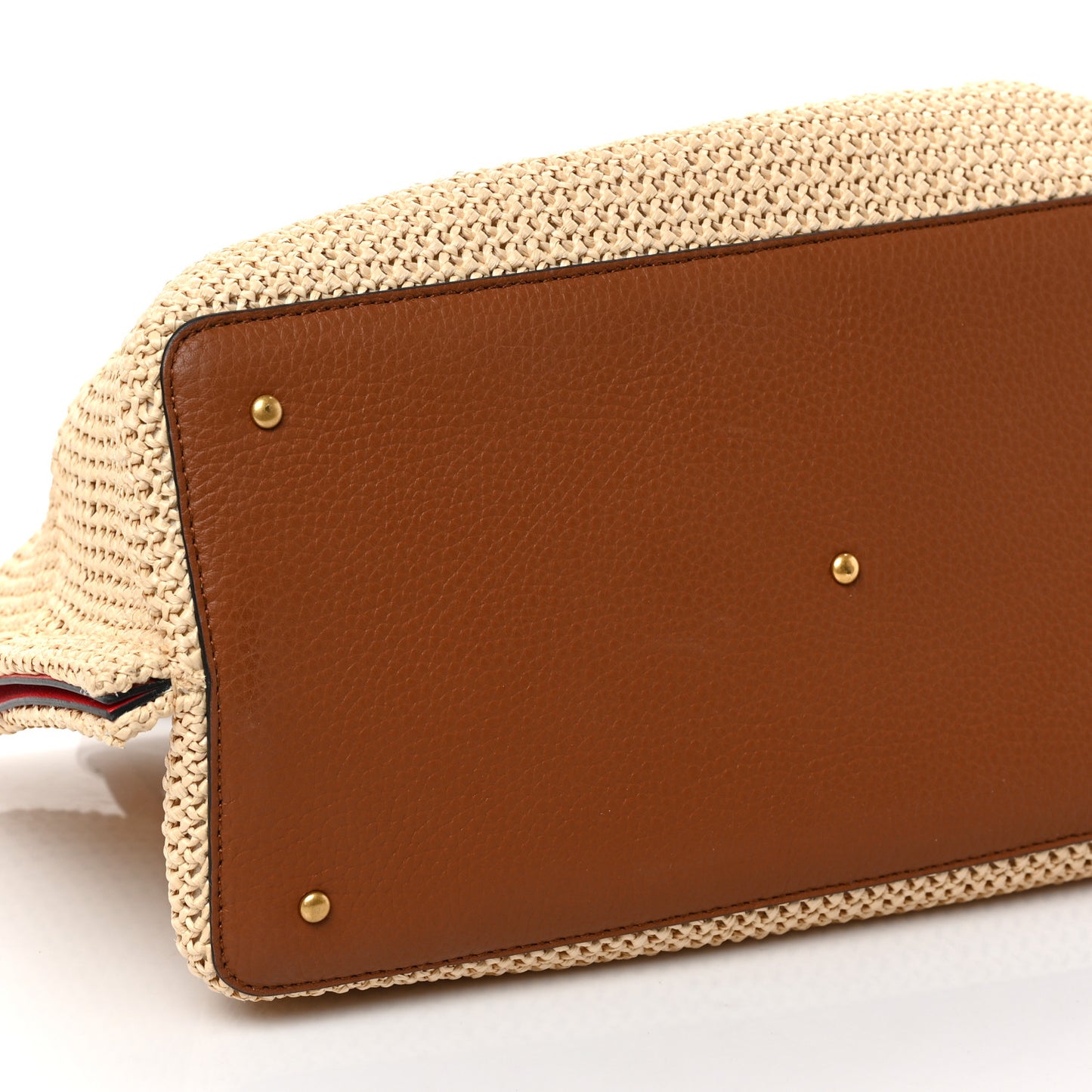 Raffia Grained Calfskin Medium Rockstud Vlogo Tote Naturale