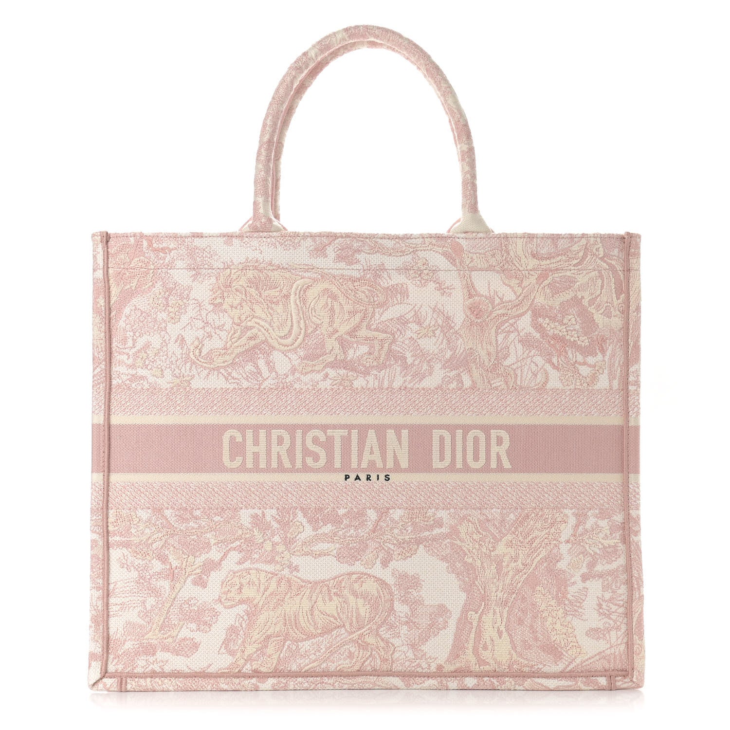 Christian Dior Canvas Toile De Jouy Embroidered Large Book Tote Pink 1 of 9