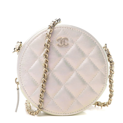 Chanel Iridescent Lambskin Quilted Round Clutch With Chain Ivory 1 of 11