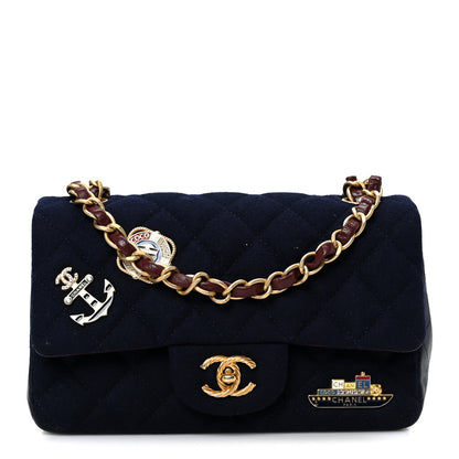 Chanel Felt Quilted Paris-Hamburg Charms Mini Rectangular Flap Black Dark Navy 1 of 10
