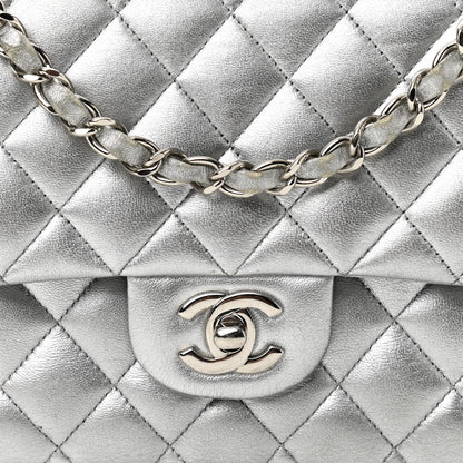 Chanel Metallic Lambskin Quilted Medium Double Flap Silver 10 of 16