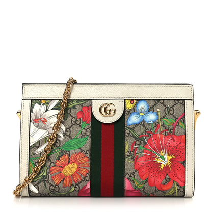 Gucci GG Supreme Monogram Flora Web Small Ophidia Chain Shoulder Bag White 1 of 10