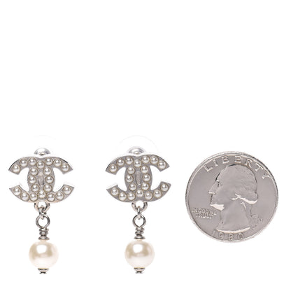 Chanel Pearl CC Drop Earrings Silver 2 of 5