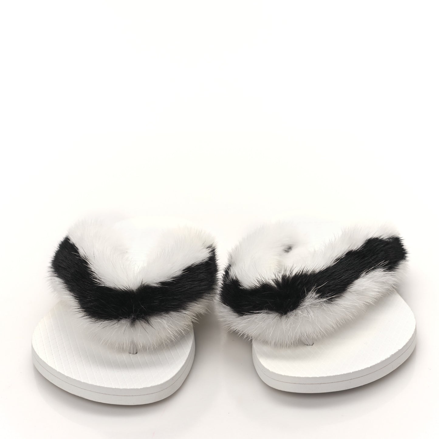 Mink Fur Thong Sandals 35 White Black