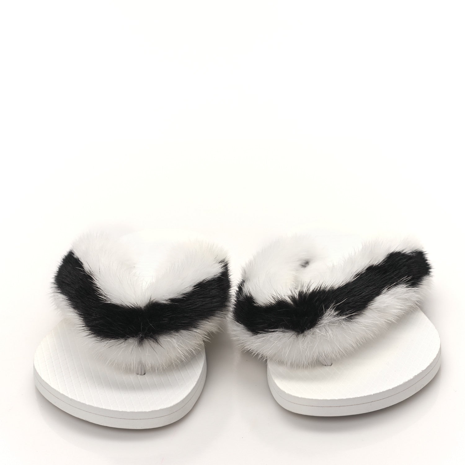Valentino Garavani Mink Fur Thong Sandals 35 White Black 2 of 8