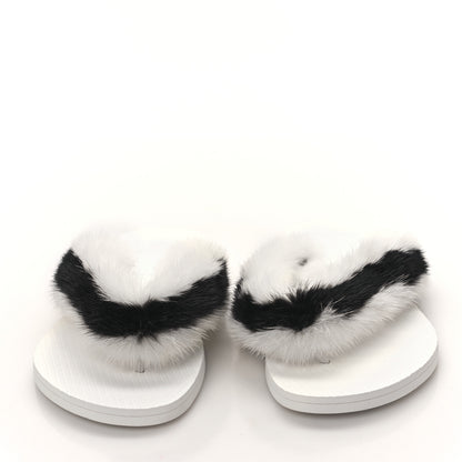 Valentino Garavani Mink Fur Thong Sandals 35 White Black 2 of 8
