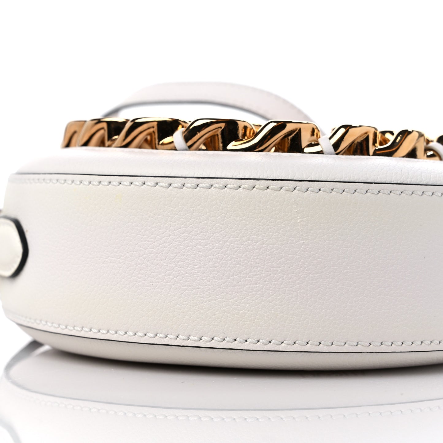 Calfskin Mini La Medusa Chain Round Crossbody Bag White
