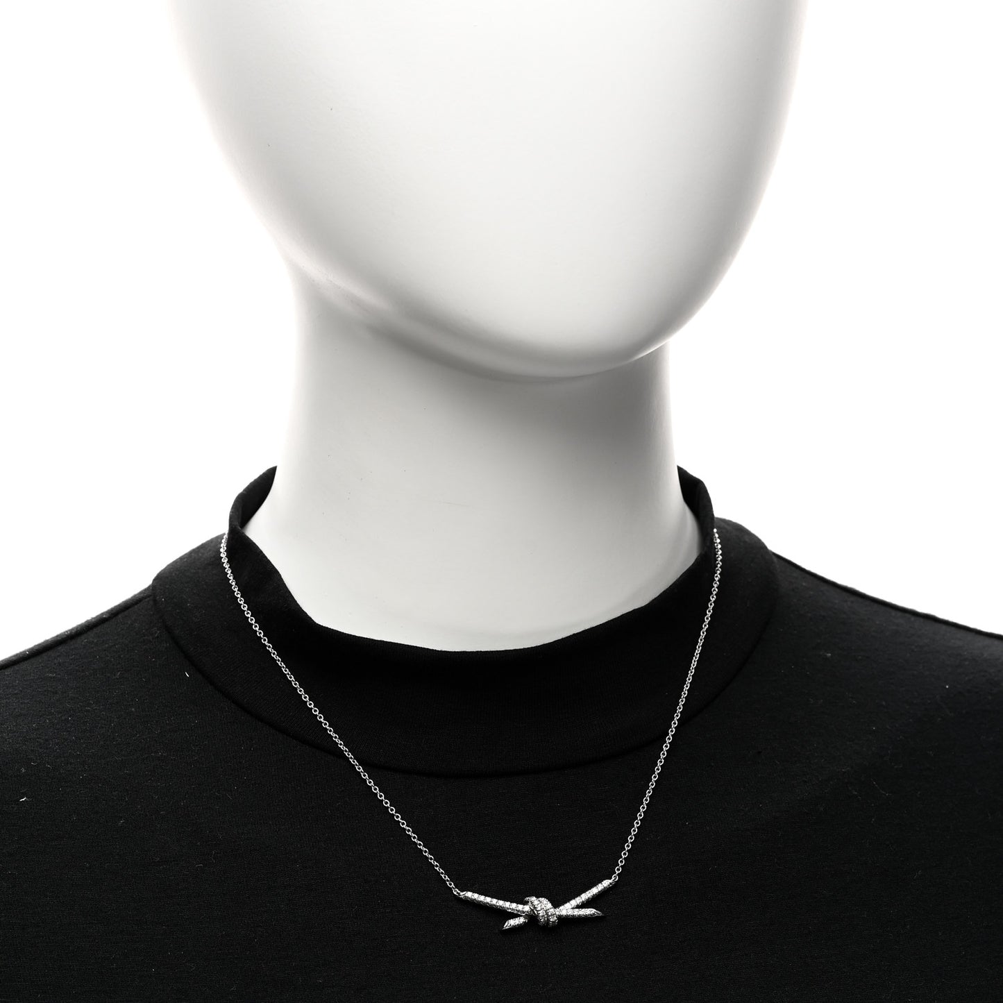 18K White Gold Diamond Knot Pave Necklace