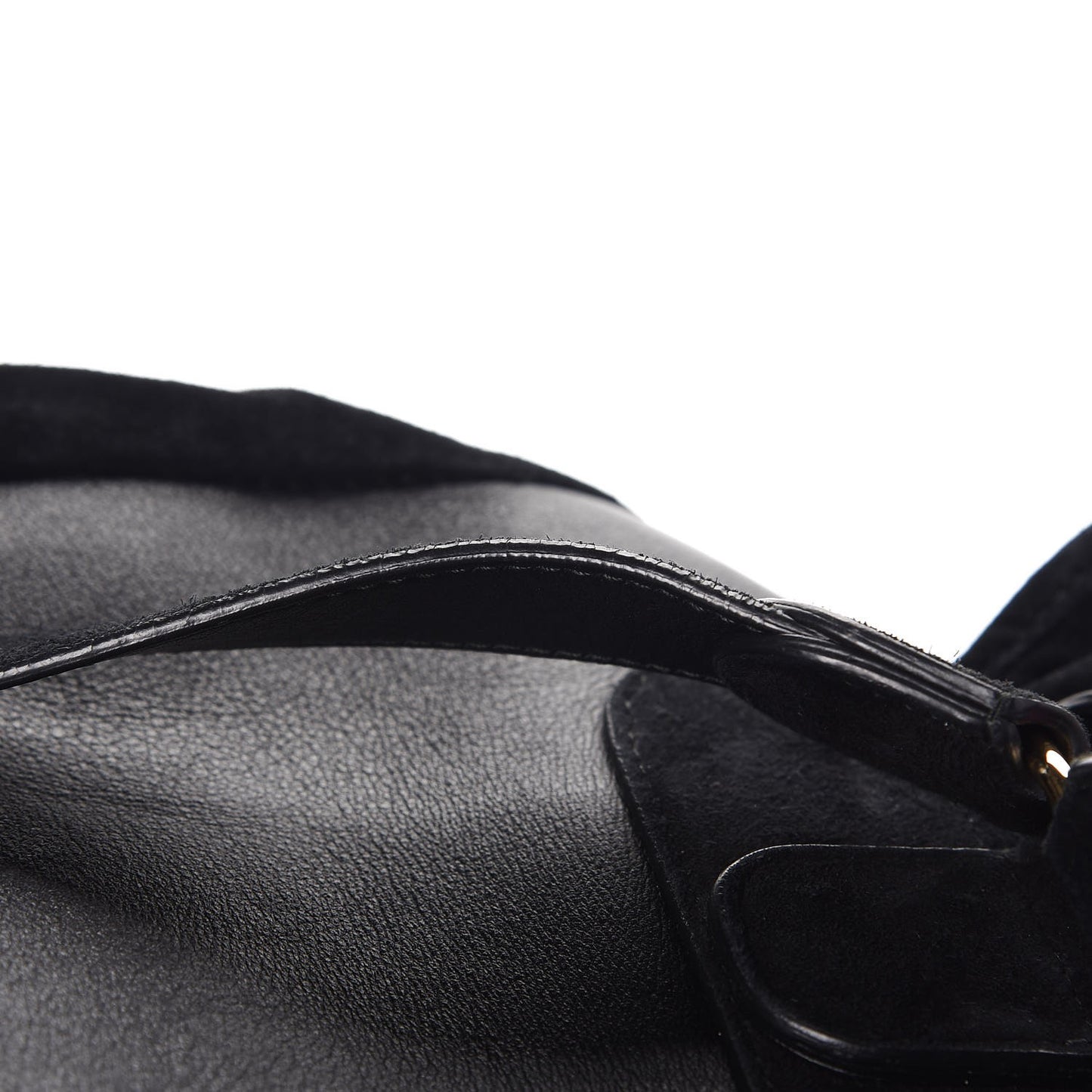 Baby Daim Suede Gold Metallic Edge Hardware Backpack Black