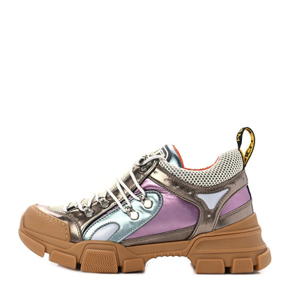 Gucci X SEGA Metallic Calfskin Mesh Womens Flashtrek Sneakers 40 Rame Mystic White Lago 1 of 7