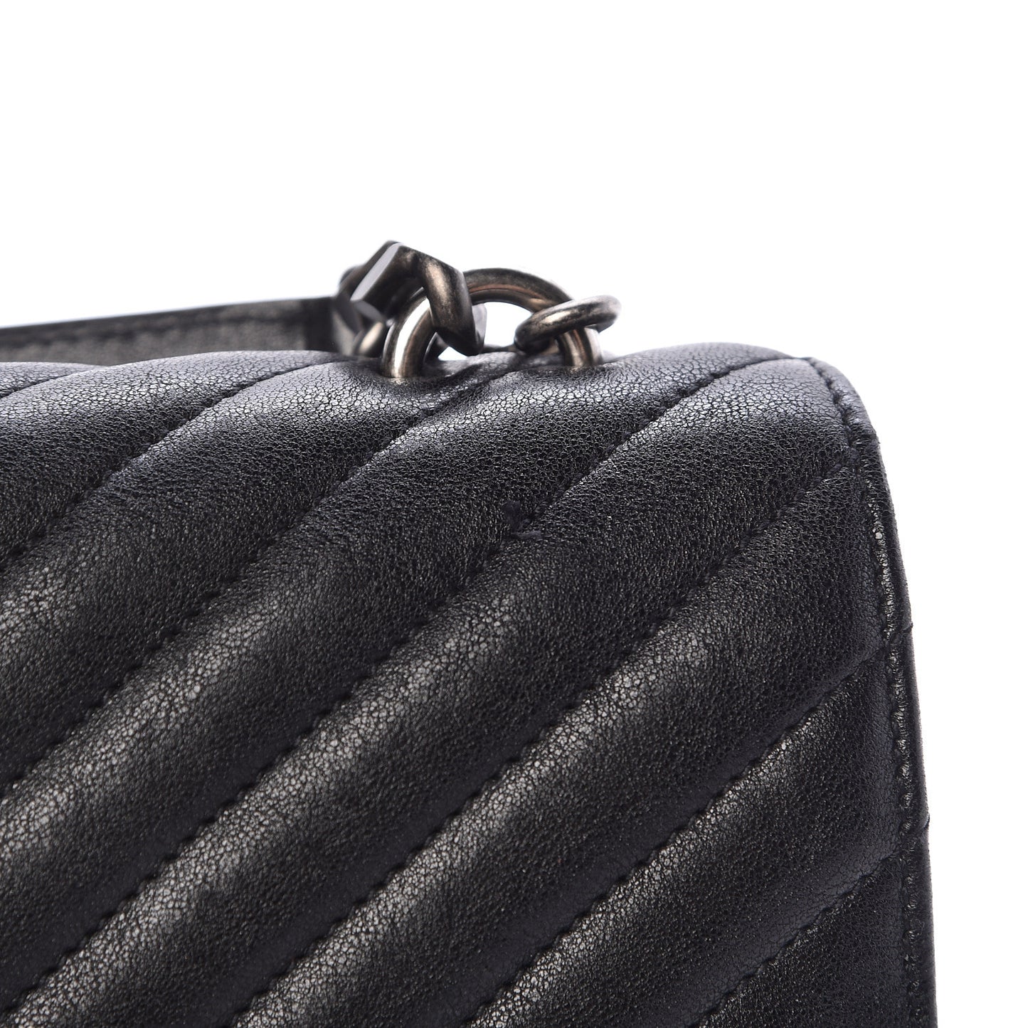 Sheepskin Matelasse Chevron Monogram Large College Satchel Black