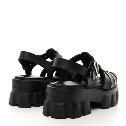Prada Foam Rubber Triangle Logo Monolith 55mm Cage Sandals 36 Black 4 of 9