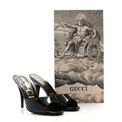 Gucci Polished Calfskin Scarlet Mid Heel Slide Sandals 36 Black 10 of 10