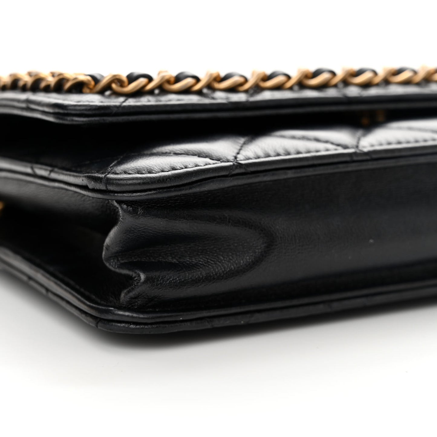 Lambskin Quilted Chain Around Wallet On Chain WOC Black