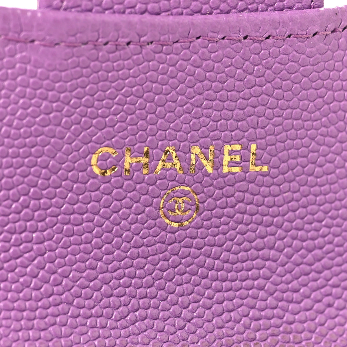 Caviar Quilted Flap Card Holder Wallet Purple