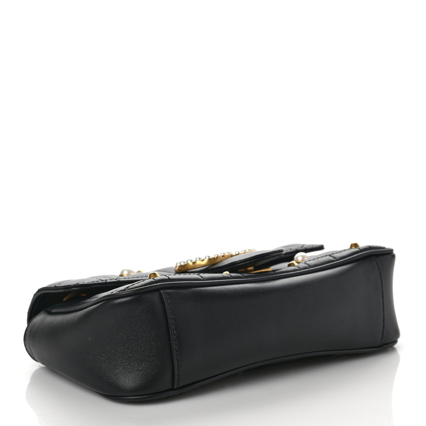 Calfskin Matelasse Studded Mini Pearly GG Marmont Shoulder Bag Black
