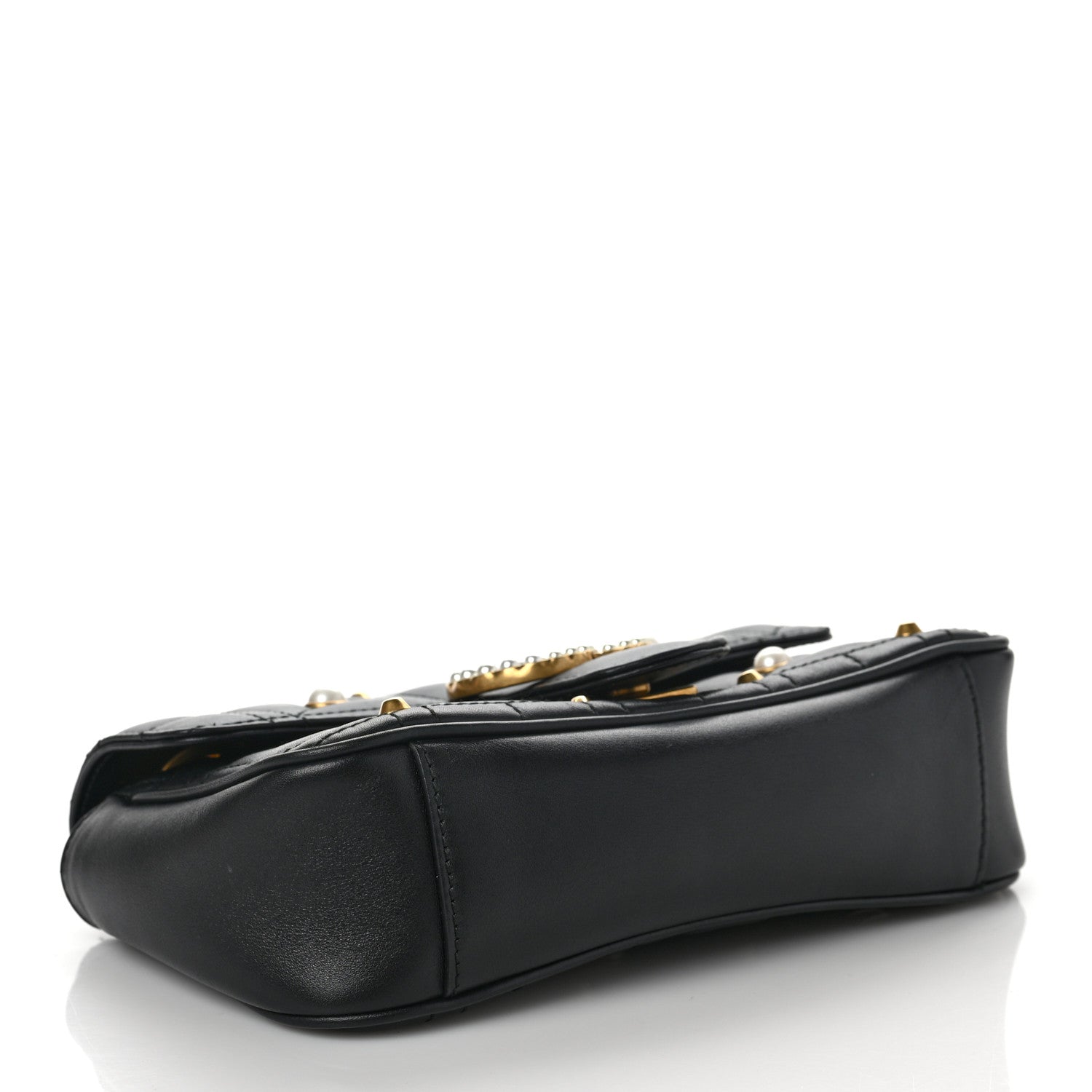 Gucci Calfskin Matelasse Studded Mini Pearly GG Marmont Shoulder Bag Black 4 of 9