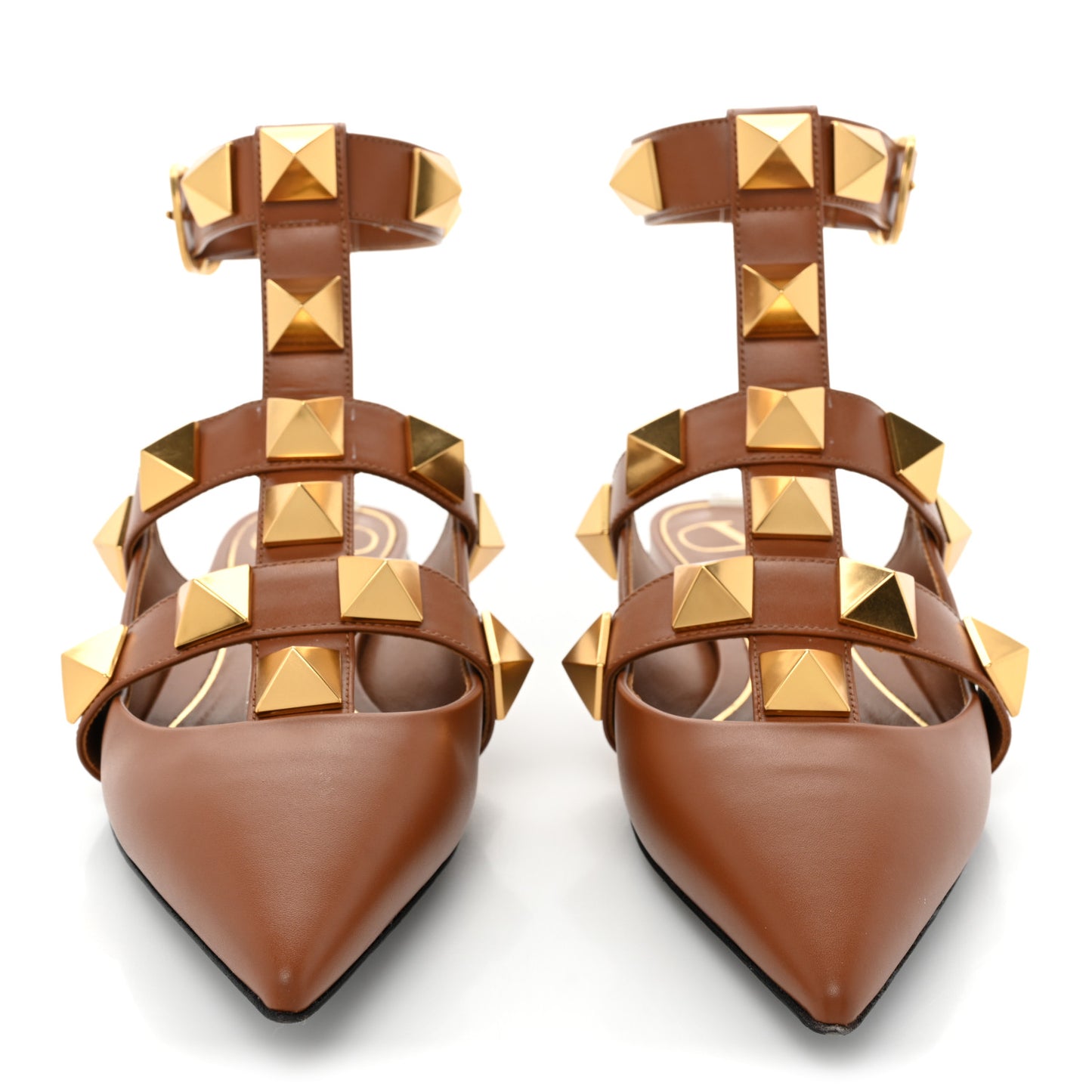 Calfskin Roman Stud Ankle Strap Flat Mules 37.5 Selleria