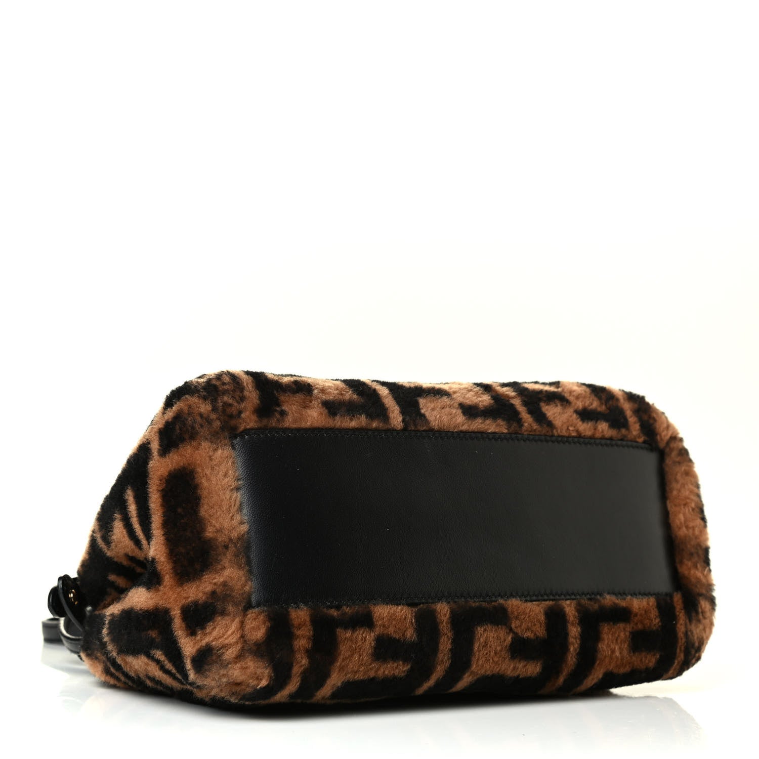 Fendi Shearling Nappa Macro FF 1974 Mini Peekaboo Iconic Satchel Tobacco Black 3 of 7