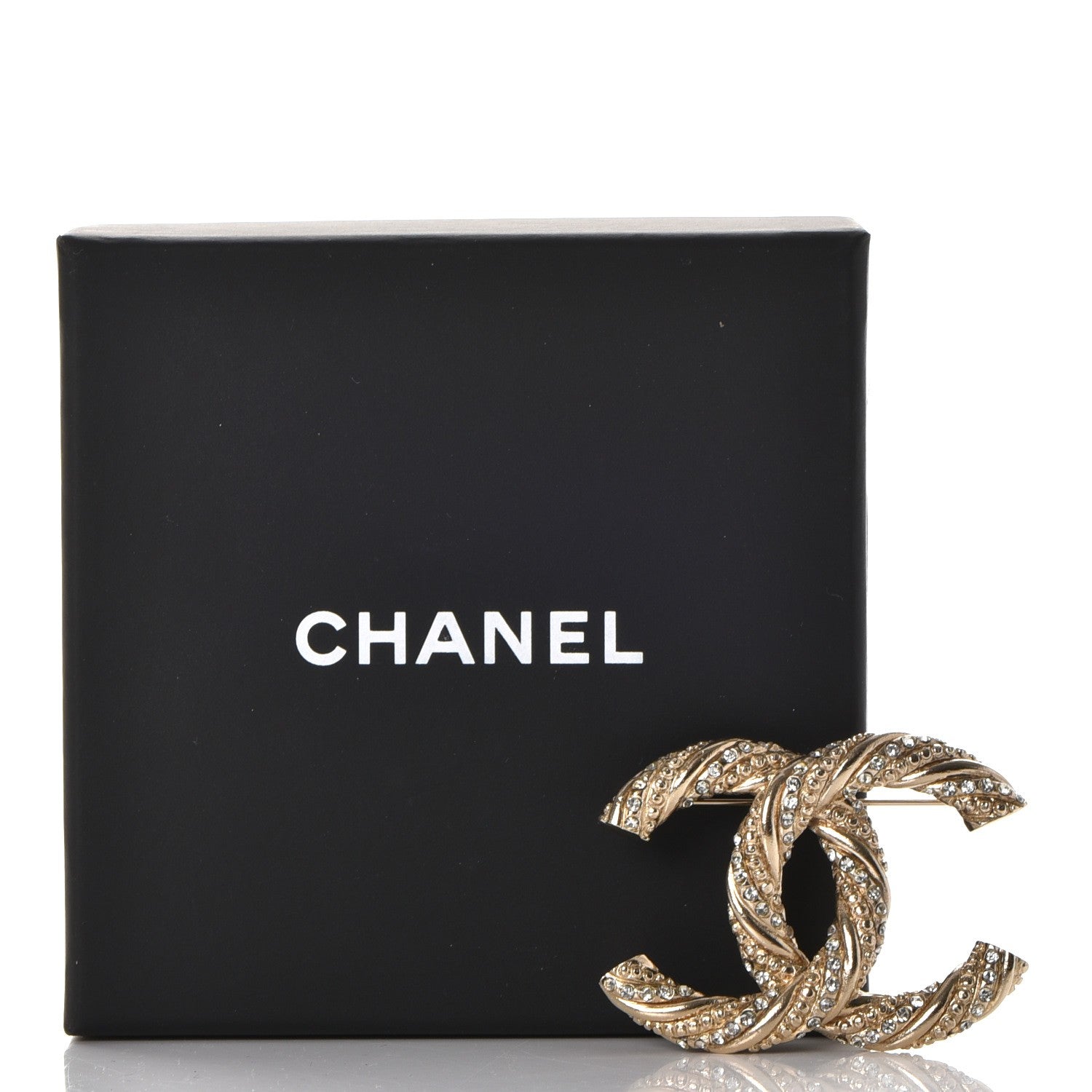 Chanel Crystal Twisted CC Brooch Light Gold 7 of 7