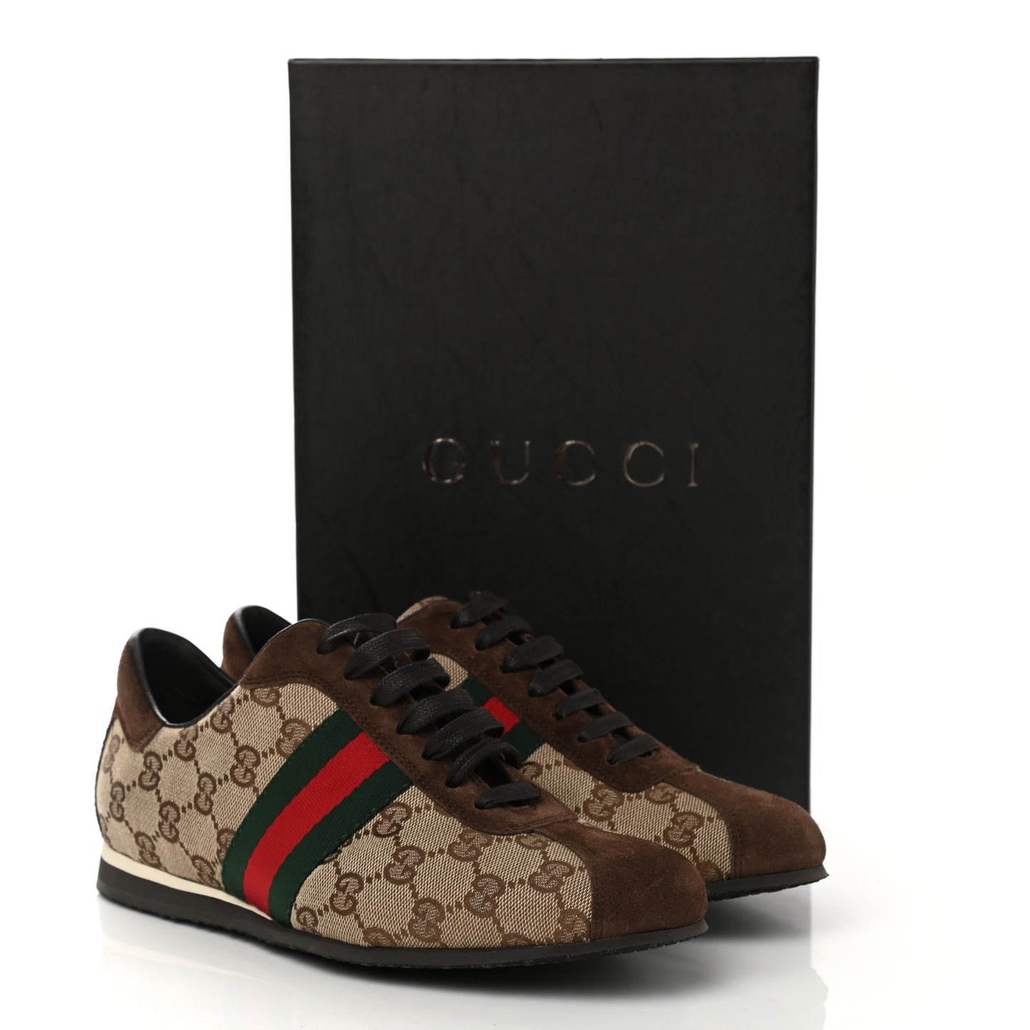 GG Monogram Suede Vintage Web Womens Sneakers 8 Dark Chestnut