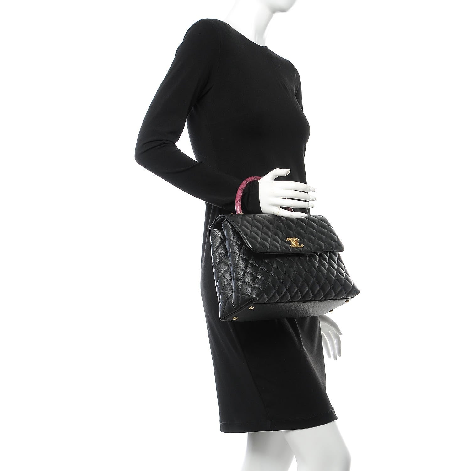 Chanel Caviar Elaphe Quilted Medium Coco Handle Flap Black Burgundy 3 of 9
