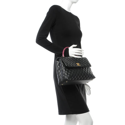 Chanel Caviar Elaphe Quilted Medium Coco Handle Flap Black Burgundy 3 of 9