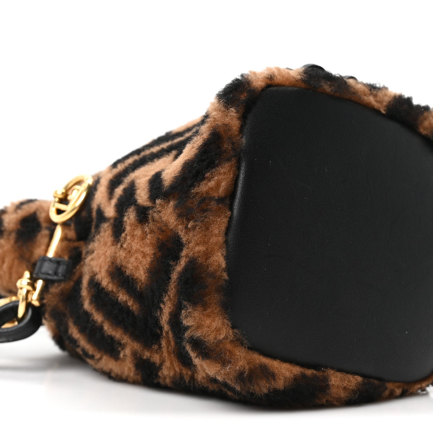 Shearling Vitello Dolce F is Fendi Macro FF 1974 Mini Mon Tresor Bucket Bag Tobacco Black