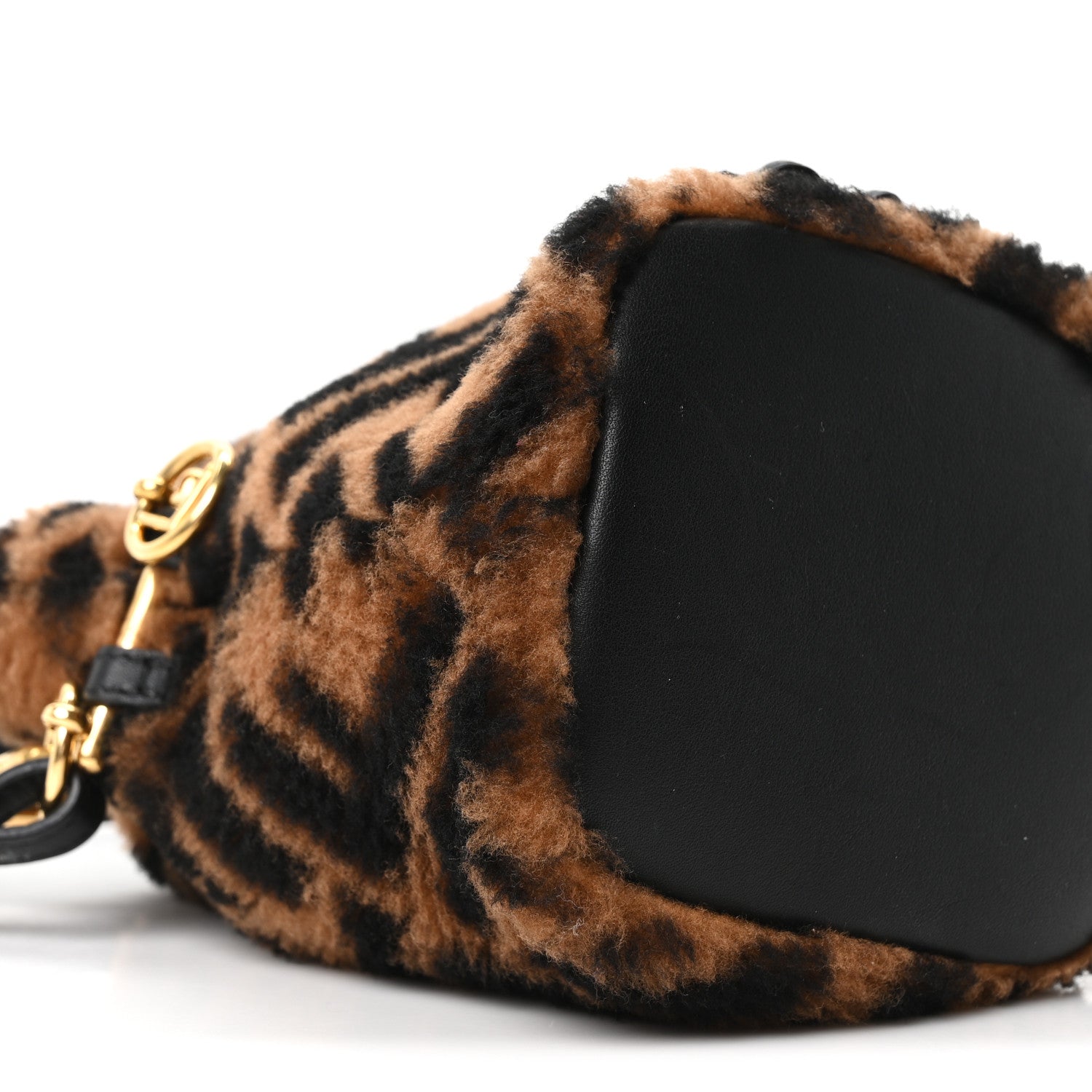 Fendi Shearling Vitello Dolce F is Fendi Macro FF 1974 Mini Mon Tresor Bucket Bag Tobacco Black 8 of 9