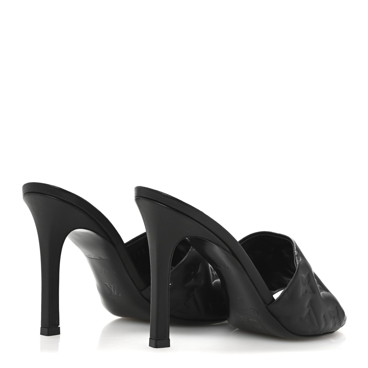 Lambskin Embossed Monogram Revival High Heel Mules 39 Black