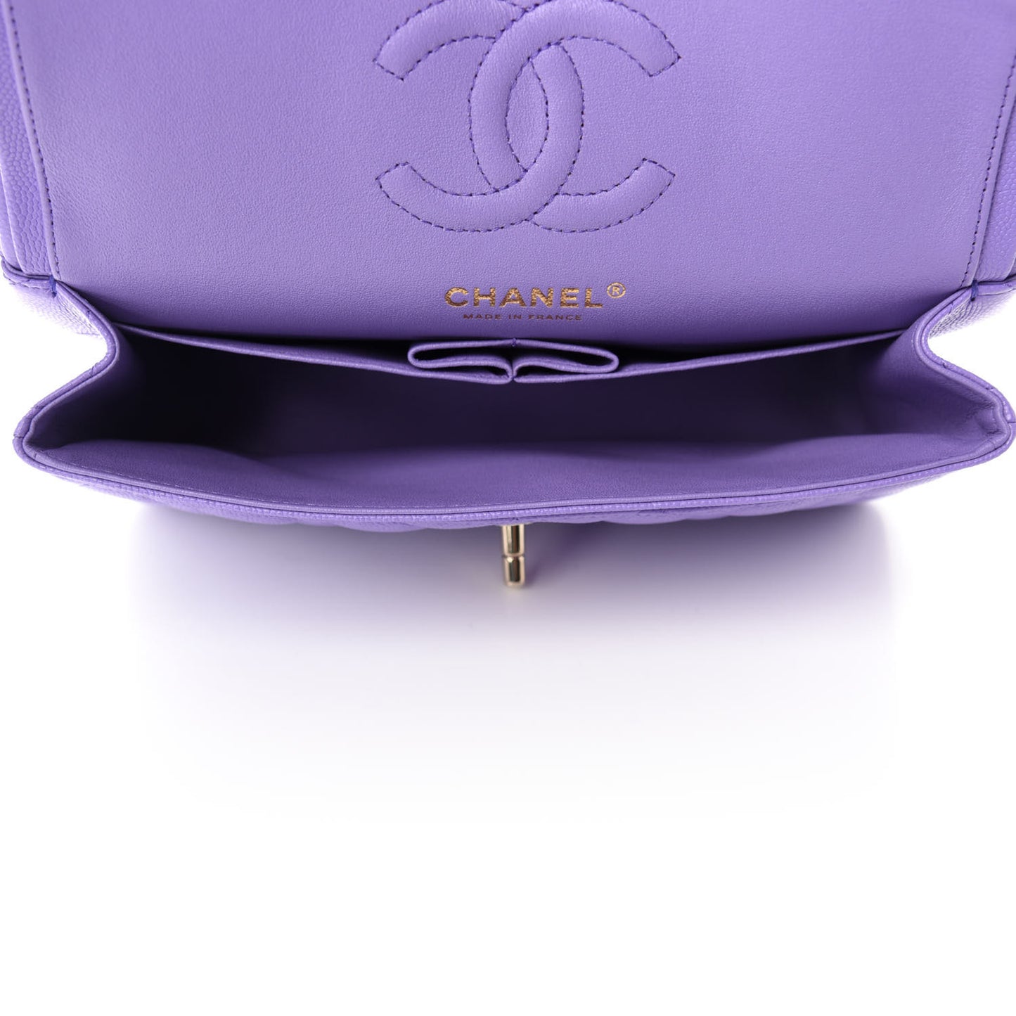Caviar Quilted Small Double Flap Purple