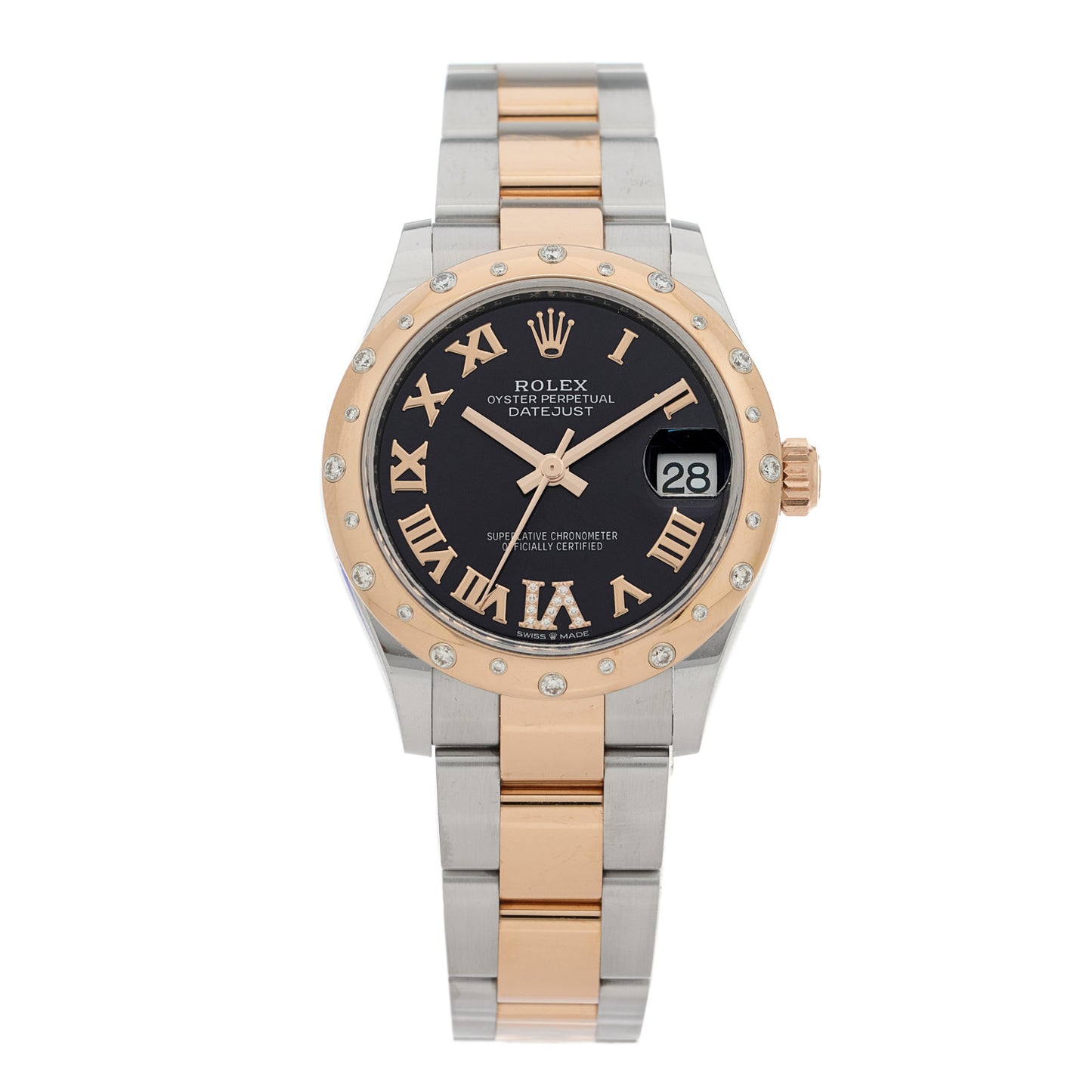 Stainless Steel 18K Everose Gold Diamond 31mm Oyster Perpetual Watch Chocolate Roman 278341