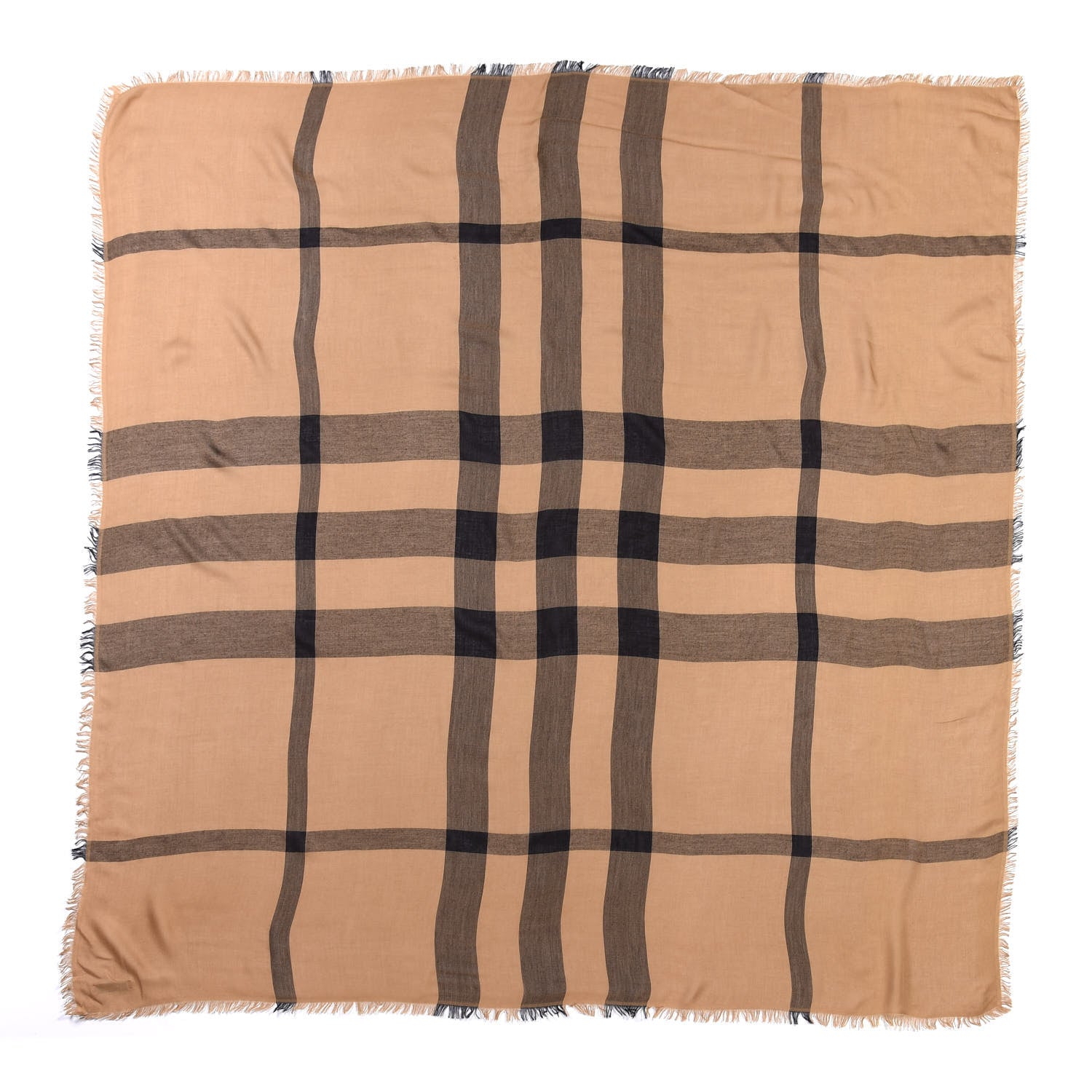 Burberry Modal Wool Overdyed Chambray Check Square Scarf Camel 1 of 3